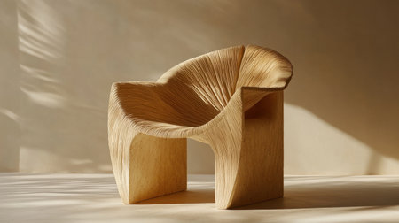 This stunning wooden chair features a unique curved design, highlighting its texture and form. Ideal for modern interiors, it embodies elegance and artistry.の素材