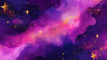 Explore this vibrant abstract cosmic background featuring rich purple and pink hues, scattered stars, perfect for creative projects, illustrations, and designs.の素材