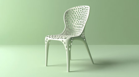 This image showcases a modern chair featuring a unique cutout pattern against a soft green background, perfect for contemporary interiors and design concepts.の素材