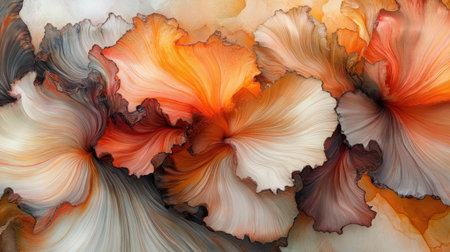 Vivid abstract design showcases flowing shapes in warm tones of orange and beige, creating an inviting atmosphere perfect for artistic backgrounds.の素材