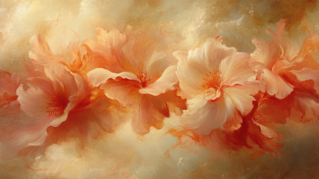 This captivating artwork showcases a soft peach floral arrangement, evoking feelings of warmth and tranquility. The delicate petals blend beautifully against an ethereal background.の素材
