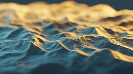 This captivating abstract image features textured waves illuminated by warm golden light, creating a serene and visually appealing surface ideal for various artistic and design projects.の素材