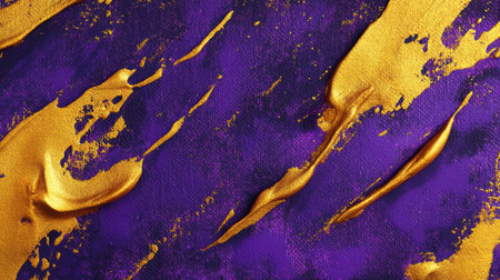 Vibrant abstract background featuring rich purple and golden texture with expressive brush strokes, perfect for artistic and creative projects.の素材