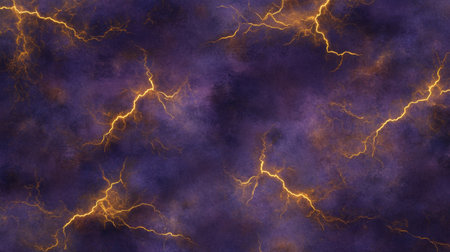 This captivating image showcases vivid purple clouds illuminated by striking lightning, creating a dramatic and atmospheric stormy scene perfect for artistic projects.の素材