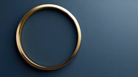 This elegant gold circular frame stands out against a dark blue background, offering a modern and minimalist design choice for various creative projects.の素材