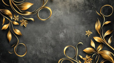 This image features an elegant golden floral design against a dark textured background, perfect for enhancing various creative projects, including backgrounds and textures.の素材