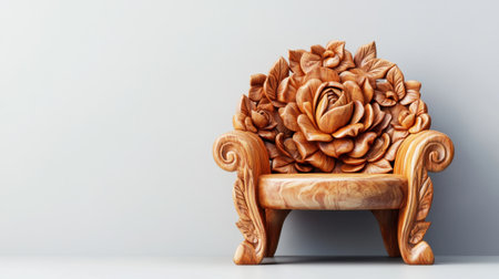 This stunning wooden chair features exquisite floral carvings of roses and leaves, adding a touch of artistry and elegance to any modern or traditional space.の素材