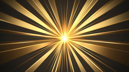 This striking image showcases a radiant burst of golden light with dynamic rays extending outward, creating an atmosphere of energy and elegance.の素材
