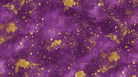 This vibrant abstract texture features rich purple and golden splatters, creating an elegant and modern background perfect for various creative projects.の素材