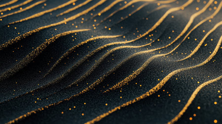 This stunning image features elegant curves of gold dust contrasting against a dark surface, creating an abstract background perfect for artistic projects and design needs.の素材