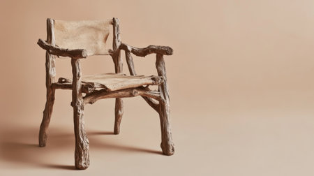 A beautifully crafted rustic wooden chair featuring a unique design, perfect for adding a natural touch to modern interior decor or artistic spaces.の素材