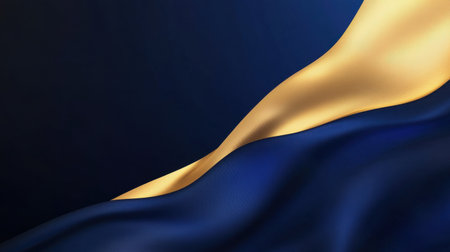 This captivating image showcases a smooth flowing fabric texture in rich dark blue and luxurious gold, creating an elegant abstract background full of visual appeal.の素材