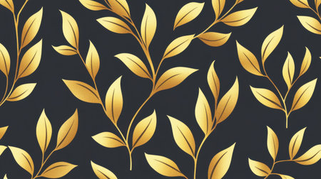 Stunning golden leaf pattern set against a deep dark background, perfect for various creative projects including home decor, fashion, and graphic design.の素材