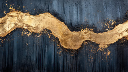 This captivating abstract artwork features stunning gold accents on a rich dark background, creating an elegant and modern aesthetic perfect for sophisticated decor.の素材