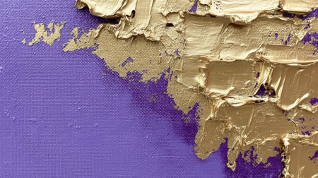 This captivating abstract artwork features a blend of rich purple and shimmering gold textures, creating a modern and elegant visual for diverse spaces.の素材