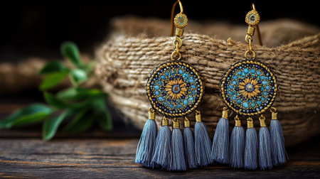 Discover this stunning pair of boho-inspired earrings featuring intricate turquoise beads and soft tassels, ideal for enhancing any outfit with style.の素材