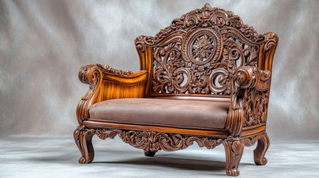 This stunning handcrafted wooden chair showcases intricate carvings and rich detailing, blending elegance with traditional craftsmanship for exquisite home decor.の素材
