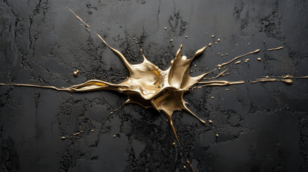 Captivating image of a gold splash set against a dark textured background, showcasing an elegant interplay of color and movement that's perfect for creative projects.の素材