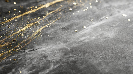 A stunning close-up of textured black marble, sprinkled with glittering gold dust, creating an elegant and luxurious visual for design projects.の素材
