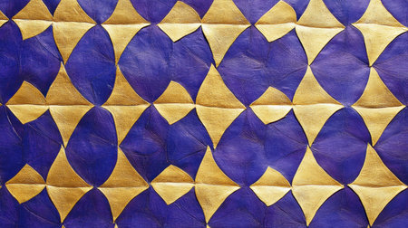 This image features an intricate pattern of blue and gold leather, showcasing elegant geometry and vibrant colors for modern design and decor applications.の素材