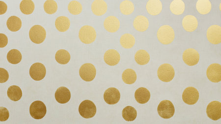 This image showcases a stylish pattern of gold polka dots against a soft, textured background. Perfect for design projects, decorations, and celebrations.の素材