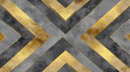 This abstract geometric design features a stunning interplay of gold and gray layered shapes, perfect for modern backgrounds, creative projects, and artistic expressions.の素材