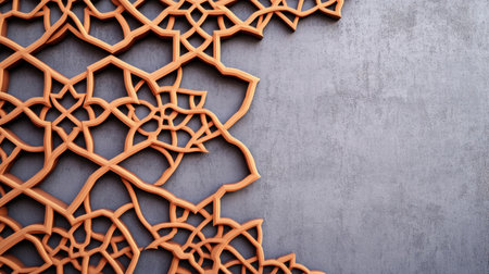 This image features a detailed wooden lattice design set against a textured gray background, perfect for adding elegance and style to any interior space.の素材