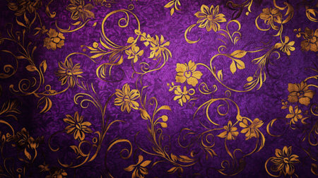 This elegant purple and gold floral pattern presents a vibrant and luxurious design ideal for various creative projects, including textiles, wallpapers, and more.の素材