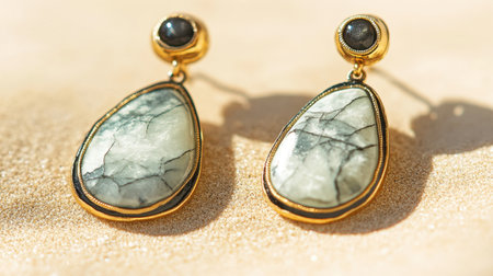 Stunning gold earrings featuring a unique green stone design. Perfect for enhancing any outfit with elegance and charm at any occasion.の素材