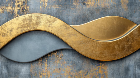 This abstract design features elegant golden and gray waves on a textured background, ideal for modern decor projects and artistic inspiration.の素材