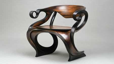 This stunning wood chair features elegant curves and a unique design, making it a perfect centerpiece for modern interiors and artistic spaces.の素材