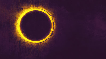 This captivating image features a striking golden ring set against a deep purple background, creating a mystical and abstract visual experience.の素材