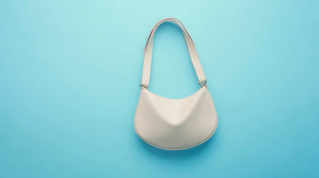 This image features a stylish minimalist handbag set against a vibrant blue background, showcasing its sleek lines and modern design. Perfect for fashion and accessory projects.の素材