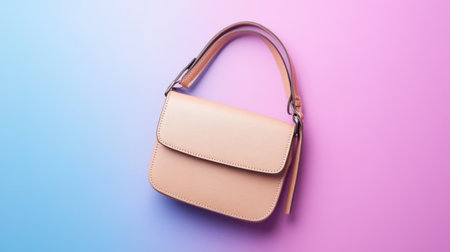 This stylish pink handbag rests against a vibrant gradient background, showcasing its elegant design and captivating color, perfect for any fashionable outfit.の素材