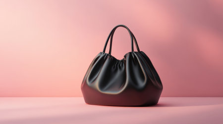 A stylish black handbag displayed against a soft pink background, ideal for fashion marketing, accessory promotion, and lifestyle branding.の素材