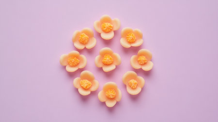 A charming arrangement of pastel-colored flowers on a soft purple background, perfect for spring inspiration and creative projects showcasing beauty and elegance.の素材