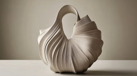 This stunning ceramic sculpture showcases a unique twisting design in a natural beige color, perfect for modern interiors or art collections, highlighting elegance and artistry.の素材