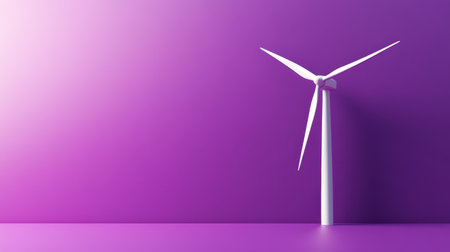 This image features a modern wind turbine positioned against a vibrant purple backdrop, symbolizing innovation in renewable energy and environmental sustainability.の素材