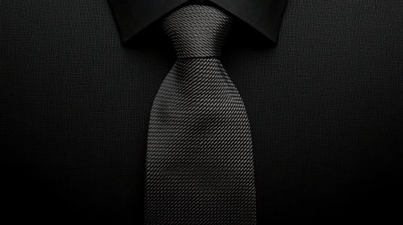 This image features an elegant black tie against a dark textured background, perfect for conveying sophistication in formal or business settings.の素材