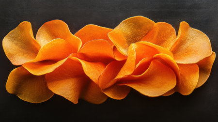 A stunning arrangement of vibrant orange petals showcases the elegance of nature against a dark background, creating a captivating visual experience.の素材