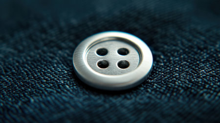 This close-up image features a sleek metallic button on a textured fabric, highlighting its craftsmanship and design. Perfect for fashion-related projects.の素材