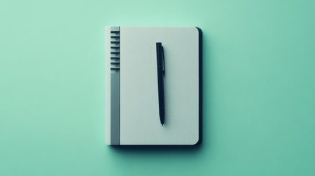 A clean and minimalist composition featuring a notebook and pen placed on a vibrant green surface. Ideal for themes of creativity and productivity.の素材