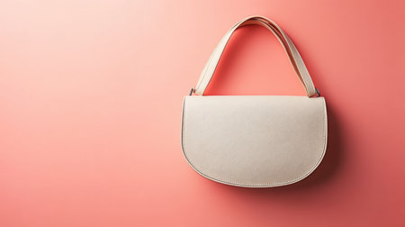 A stylish light-colored handbag on a smooth coral background perfect for fashion-focused projects. This image highlights minimalist design and elegance.の素材