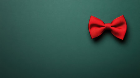 A stylish red bow tie sits elegantly on a dark green background, perfect for formal fashion or festive event inspirations, evoking sophistication and charm.の素材