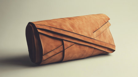This stunning brown leather clutch bag features a unique folded design, embodying elegance and style. Perfect for fashion enthusiasts and special occasions.の素材