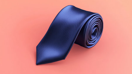This image features an elegantly rolled satin tie on a vibrant coral background, ideal for fashion, style, and formal attire concepts, showcasing sophistication and quality.の素材