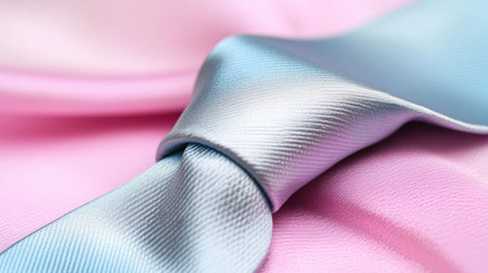 A close-up shot showcasing an elegant silk tie gracefully resting on a soft pink fabric, perfect for fashion and style-related projects.の素材
