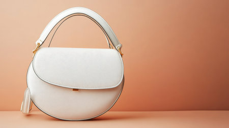This elegant white handbag showcases sleek design and modern aesthetics, perfect for fashion photography and accessory displays, adding a stylish touch.の素材