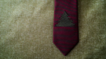This elegant maroon tie features a unique tree design, perfect for adding a touch of sophistication to any business or formal attire, on a textured background.の素材
