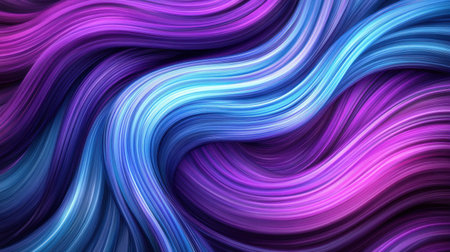 This vibrant abstract artwork features smooth, flowing waves in rich purple and blue gradients. The dynamic curves and soft textures evoke a sense of tranquility and creativity.の素材